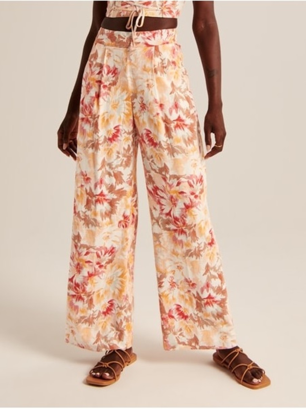 Abercrombie Linen Blend Wide Leg Floral Pull On Pants XS High Rise